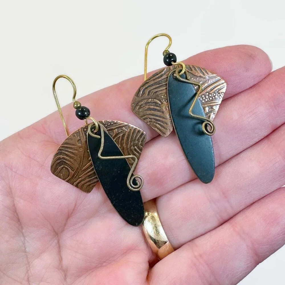 Modern Earrings, Boho, Unique, Mixed Metals, Copper, Brass,Handcrafted, Vintage